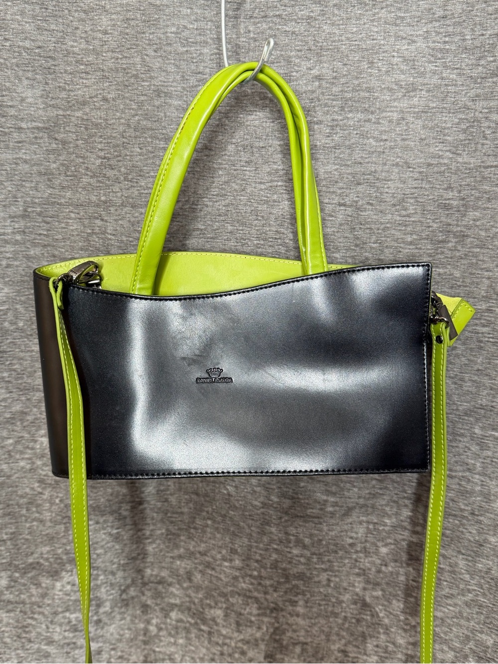Black & Lime Green Leather Tote Handbag - Designer Style